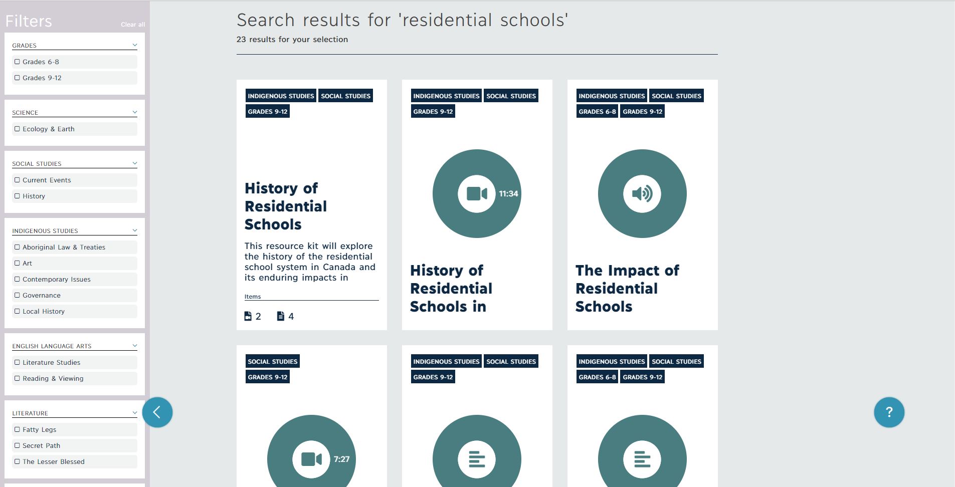 Learning Bird search results for residential schools