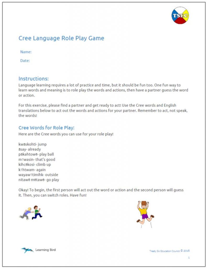 Cree Language Role Play handout