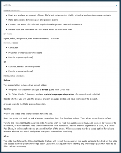 view of instructional plan on resource viewing page